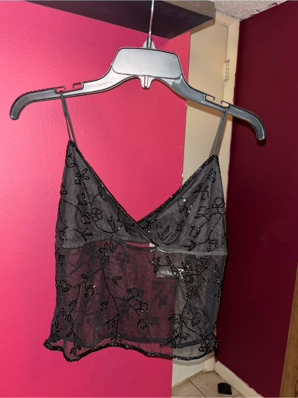 Vintage Sheer Black Beaded Cami Tank Top